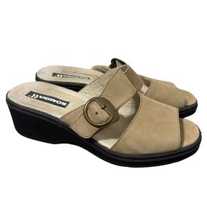 Romika Sandals Womens Sz 37 US 6.5 Beige Black Wedge Comfort Slip On Walking